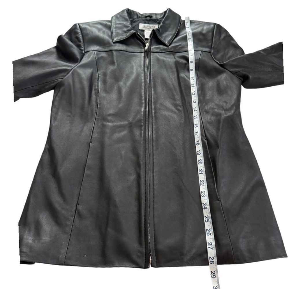 ALFANI Vintage Genuine Leather Zip Front Jacket L 90s Minimalist Quiet Luxury - Picture 5 of 13